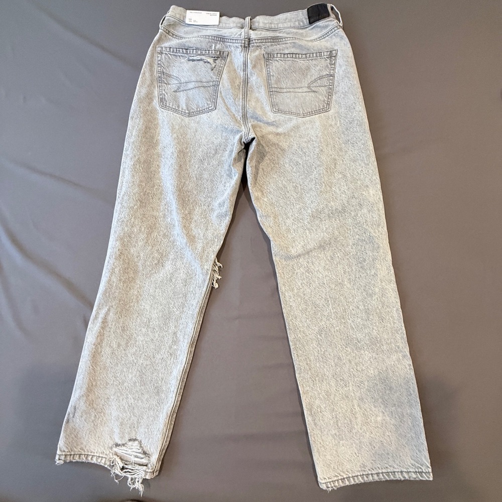 American Eagle 90s Straight Leg Jeans Size 10 Short High Rise Distressed - Picture 2 of 12